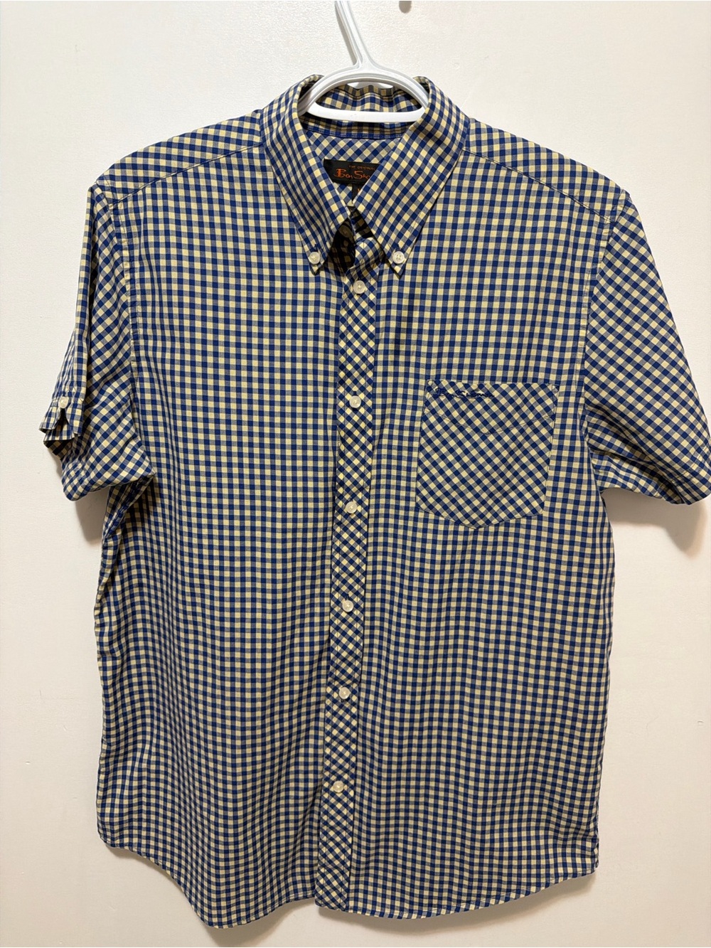 Ben Sherman Blue and Cream Gingham Short-Sleeve Button-Down Shirt